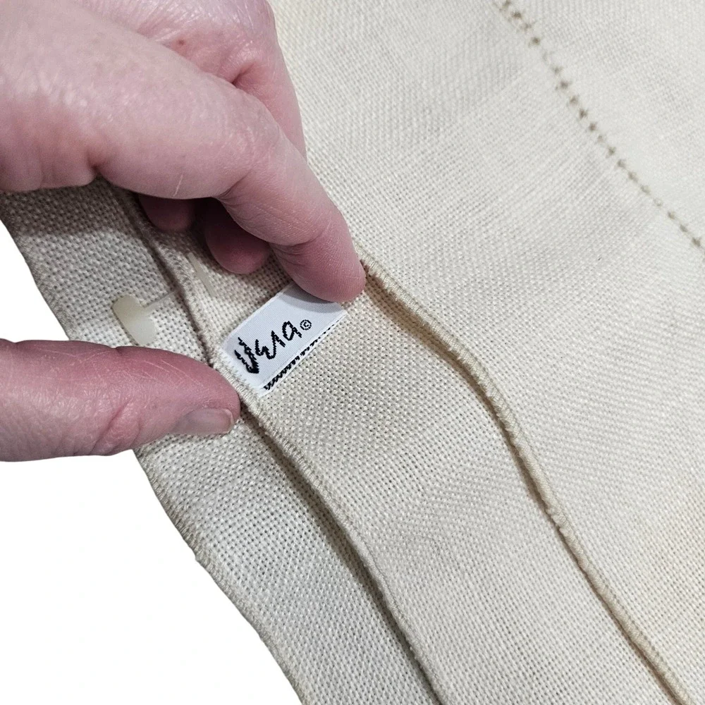 Vintage 80s Vera Tablecloth Rectangular Cream Tan‎ Solid Hemstitch Farmhouse